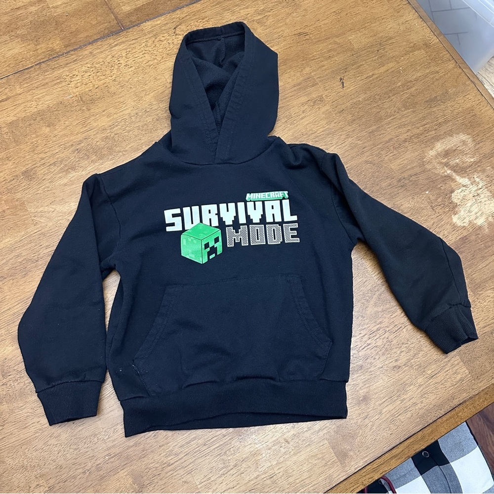 Minecraft Hoodie Boys 6/7 Black Excellent Survival Mode Creeper Graphic Pullover